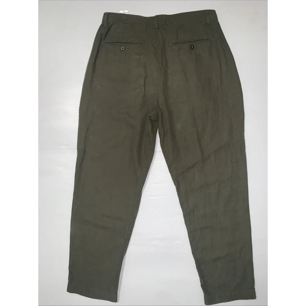 Banana Republic Mens Linen Cotton Pants size 32x26 Green Relaxed Tapered Preppy